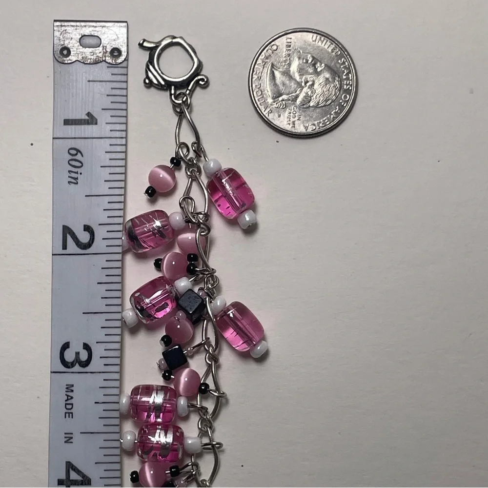 Pink Beaded Bracelet with Teapot and Spoon Toggle Closure
